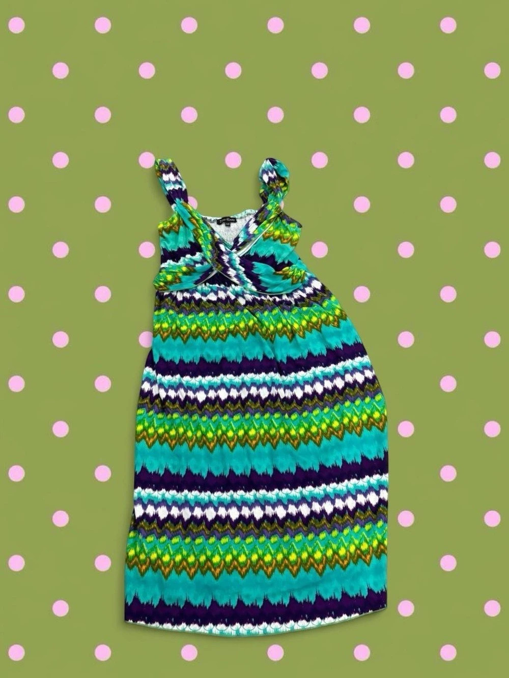 Zen-Knits Geometric Tank Top in Turquoise & Purple Size XS